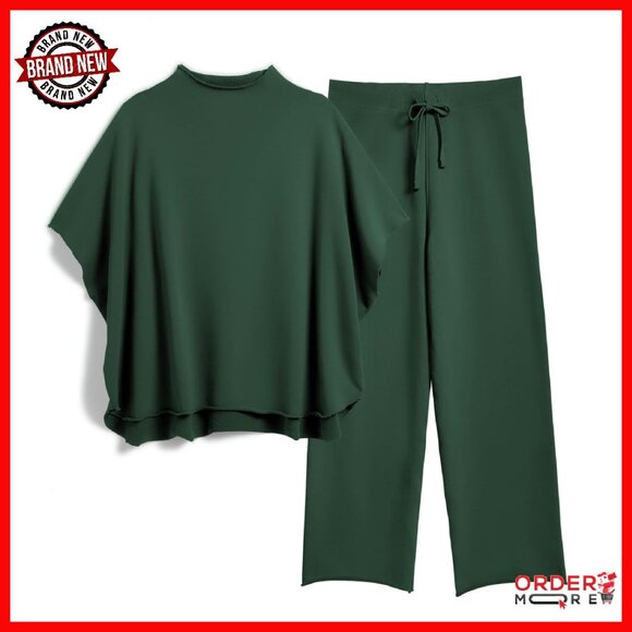 Women's Lounge Set Batwing Sleeve Top Wide Leg Pants Two Piece Outfit